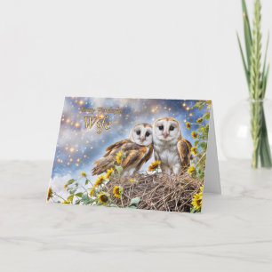 Ehefrau Happy Birthday Owl Couple mit Sternen Blum Karte