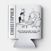 Ehefrau hat einen gebrochenen Arm in einem Tuch Dosenkühler (Rückseite)