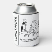 Ehefrau hat einen gebrochenen Arm in einem Tuch Dosenkühler (Kanne Rückseite)