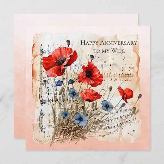 Ehefrau Jubiläum Blau und Orange Poppies Mitteilungskarte (Vorne/Hinten)