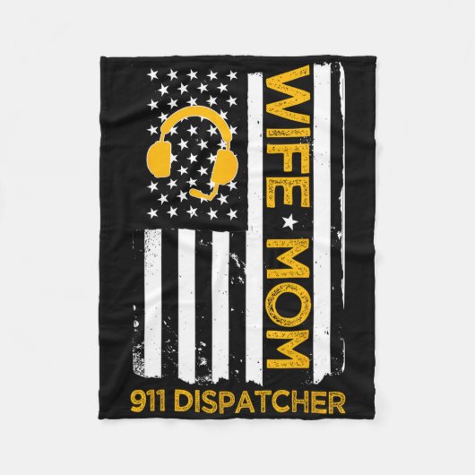 Ehefrau Mama 911 Dispatcher US Flag Unabhängigkeit Fleecedecke (Vorderseite)