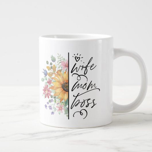 Ehefrau Mama Boss Badass Sonnenblumen Muttertag Jumbo-Tasse (Rechts)