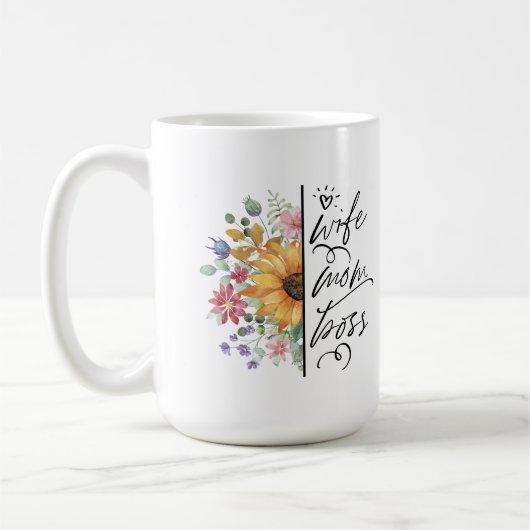 Ehefrau Mama Boss Badass Sonnenblumen Muttertag Kaffeetasse (Links)
