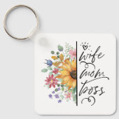Ehefrau Mama Boss Badass Sonnenblumen Muttertag Schlüsselanhänger (Vorderseite)