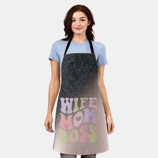 Ehefrau Mama Boss Black Glitzer Ombre Rose Gold Schürze (Getragen)