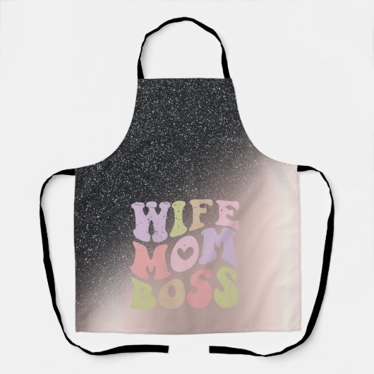 Ehefrau Mama Boss Black Glitzer Ombre Rose Gold Schürze (Vorderseite)