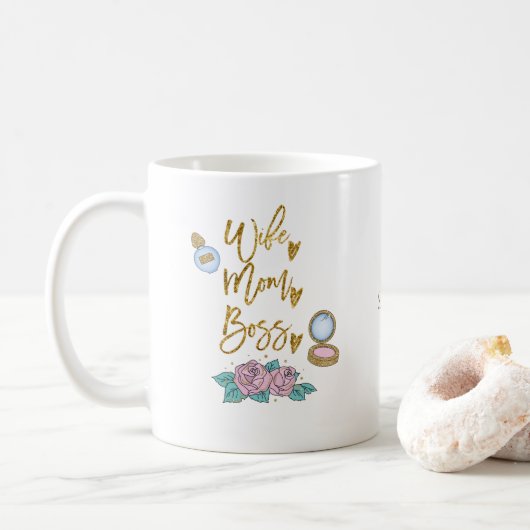 Ehefrau Mama Boss Gold Typografie/Name Kaffeetasse (Mit Donut)