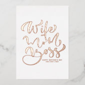 Ehefrau Mama Boss Kalligrafie Muttertag Rose Gold Folieneinladung (Vorderseite)