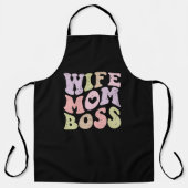 Ehefrau Mama Boss Retro Groovy Mutter Tag Schwarz Schürze (Vorderseite)