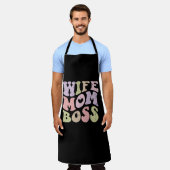Ehefrau Mama Boss Retro Groovy Mutter Tag Schwarz Schürze (Getragen)
