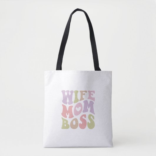 Ehefrau Mama Boss Retro Script Groovy Mutter Tag Tasche (Vorderseite)