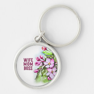 Ehefrau Mama Boss, rosa Blume Schlüsselanhänger