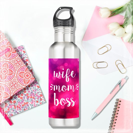 Ehefrau Mama Boss Trendskripttypografie Hot Pink Edelstahlflasche