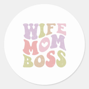 Ehefrau Mama Chef Retro Schrift Groovy Muttertag Runder Aufkleber