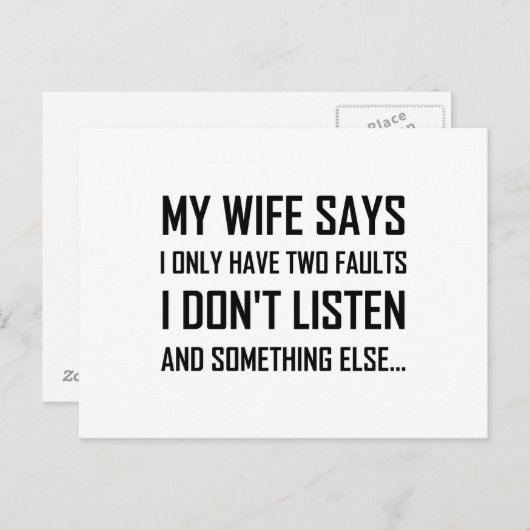 Ehefrau Mann zwei Fehler nicht hören lustig Postkarte (Vorne/Hinten)