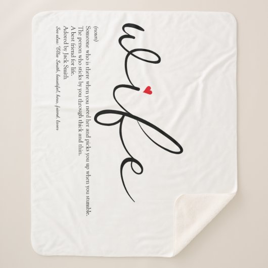 Ehefrau Red Liebe Herz Elegantes Script Personalis Sherpadecke (Vorderseite)
