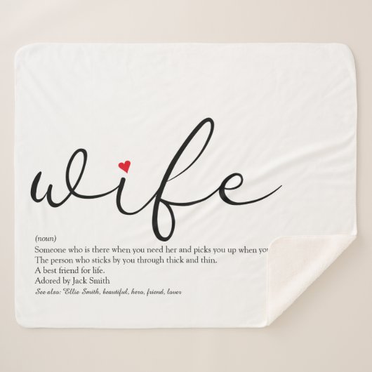 Ehefrau Red Liebe Herz Elegantes Script Personalis Sherpadecke (Vorderseite (Horizontal))