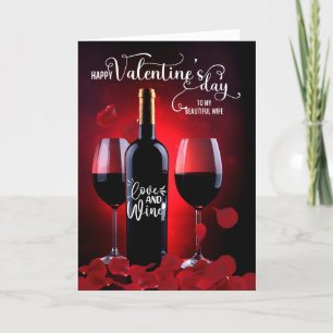 Ehefrau Romantische Rose Petals und Wine Valentine Feiertagskarte