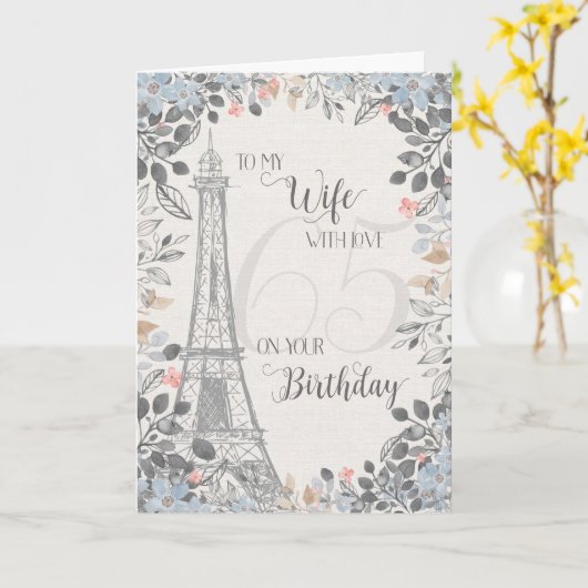 Ehefrau Romantischer 65. Geburtstag Eiffelturm Karte (Gelbe Blume)