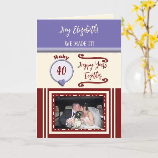 Ehefrau ruby 40 Jahre lila Foto Karte (Gelbe Blume)