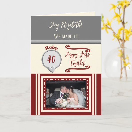 Ehefrau ruby 40 Jubiläum graues Foto Karte (Gelbe Blume)