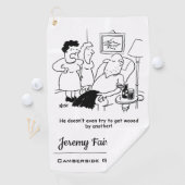 Ehefrau sagt, dass Husband nicht versucht, sich zu Golfhandtuch (Insitu)