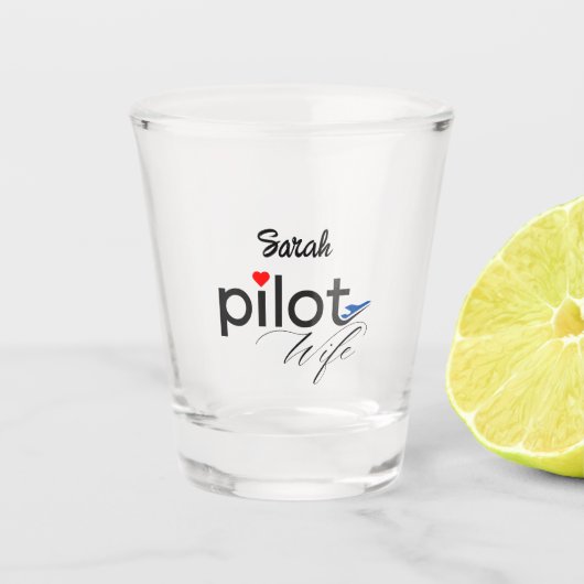 Ehefrau-Typografie und Flugzeug, einfach, Minimali Schnapsglas (Vorderseite)