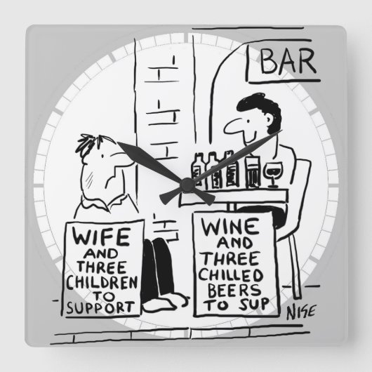 Ehefrau und 3 Kinder unterstützen Quadratische Wanduhr (Vorderseite)