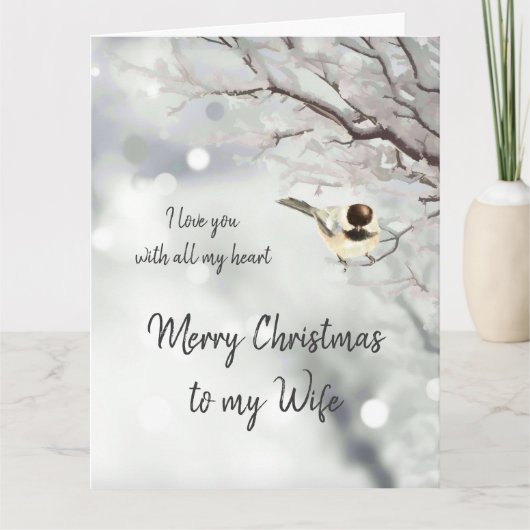 Ehefrau Weihnachten Liebe mein Herz Chickadee Bird Karte (Vorderseite)
