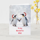 Ehefrau Weihnachtsliebevoll Cute Pinguins Schnee Karte (Gelbe Blume)