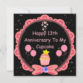 Ehefrau zum 13. Jubiläum Pink Lace Cupcake Karte