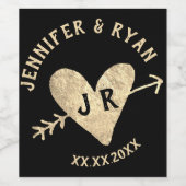 Eheinitialen goldenes Herz Weinetikett (Einzelnes Label)