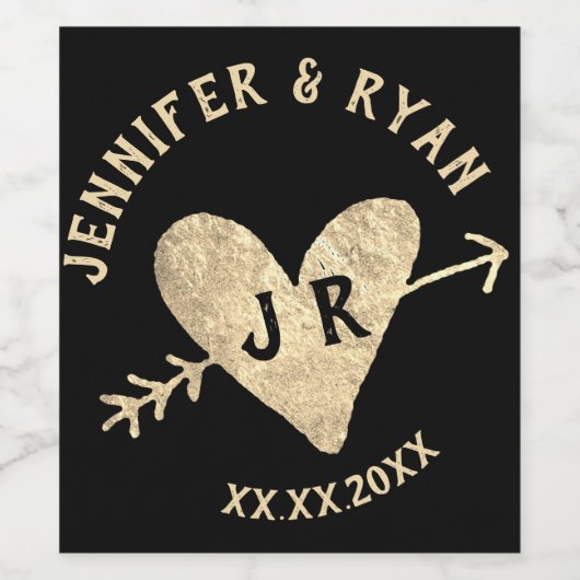 Eheinitialen goldenes Herz Weinetikett (Einzelnes Label)