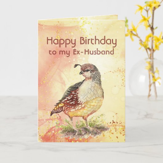 Ehemaliger Ehemann Birthday California Quail Bird Karte (Gelbe Blume)