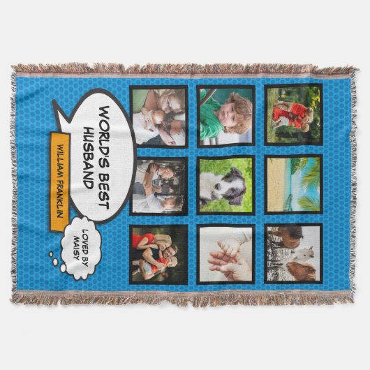 Ehemann 9 Foto Collage Comic Book Fun Blue Decke (Vorderseite)