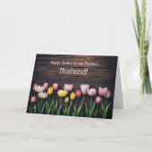 Ehemann Frohe Ostern mit Tulpen und rustikalem Hol Karte (Vorderseite)