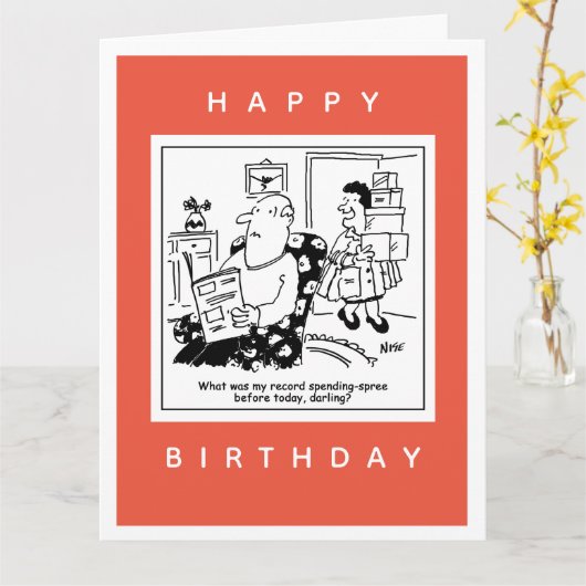 Ehemann in Schock über den Cartoon der Ehefrau Aus Karte (Gelbe Blume)