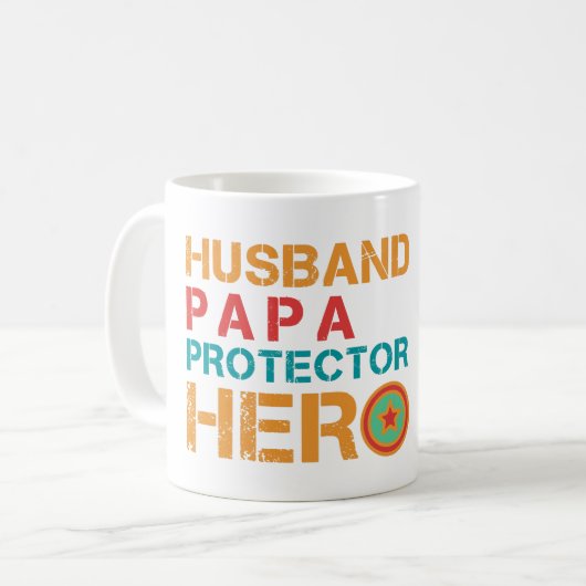 Ehemann Papa Beschützer Held Kaffeetasse (Vorderseite Links)