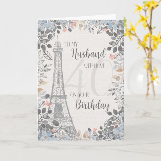 Ehemann Romantischer 40. Geburtstag Eiffelturm Karte (Gelbe Blume)