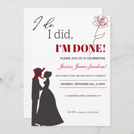 Ehemann und Ehefrau Scheidung Party Einladung (Vorne/Hinten)