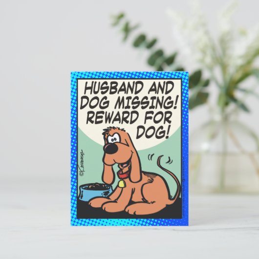 Ehemann und Hund Vermisst Postkarte (Stehend Vorderseite)