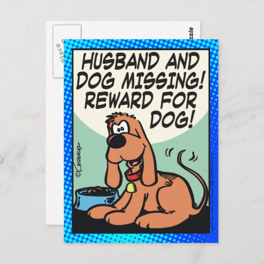 Ehemann und Hund Vermisst Postkarte (Vorne/Hinten)