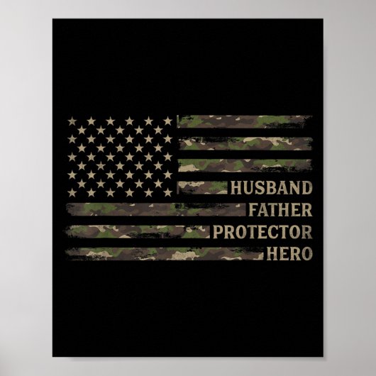 Ehemann Vater Beschützer Held Camo USA-Flagge Poster (Vorne)