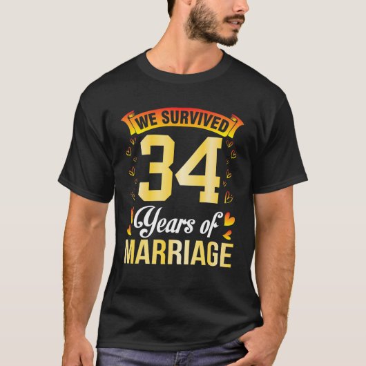 Ehemännische Ehefrau Heiraten wir überlebten 34 Ja T-Shirt (Vorderseite)