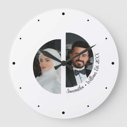 Ehepaar-Foto mit Namen und Date Wall Clock Große Wanduhr (Vorderseite)