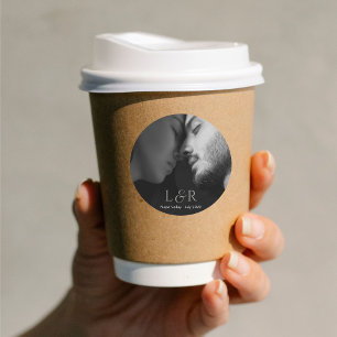 Ehepaar-Foto und Monogramm-Hochzeit Runder Aufkleber