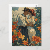 Ehepaar im Vintagen Lippenfeld: Zeitlose Schönheit Postkarte (Vorne/Hinten)