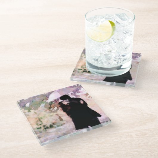 Ehepaar in Liebe Küssen im Regen Abstrakte Kunst Glasuntersetzer (Schrägansicht)