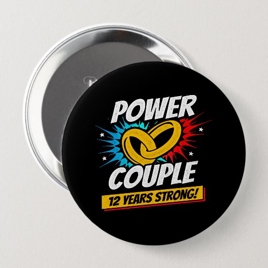 Ehepaar Married 12 Years - 12th Wedding Anniversar Button (Vorne & Hinten)