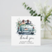 Ehepaar mit Oldtimer-Aquarell Save the Date Dankeskarte (Stehend Vorderseite)